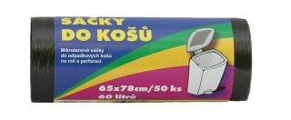 Sáčky do koše 60l/ 50ks/ černý/ 65x78cm/ pevný